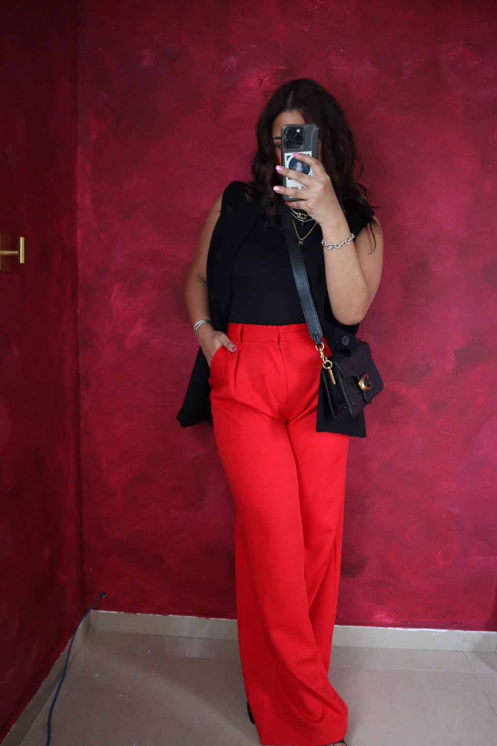 Power Red High Waist Pants