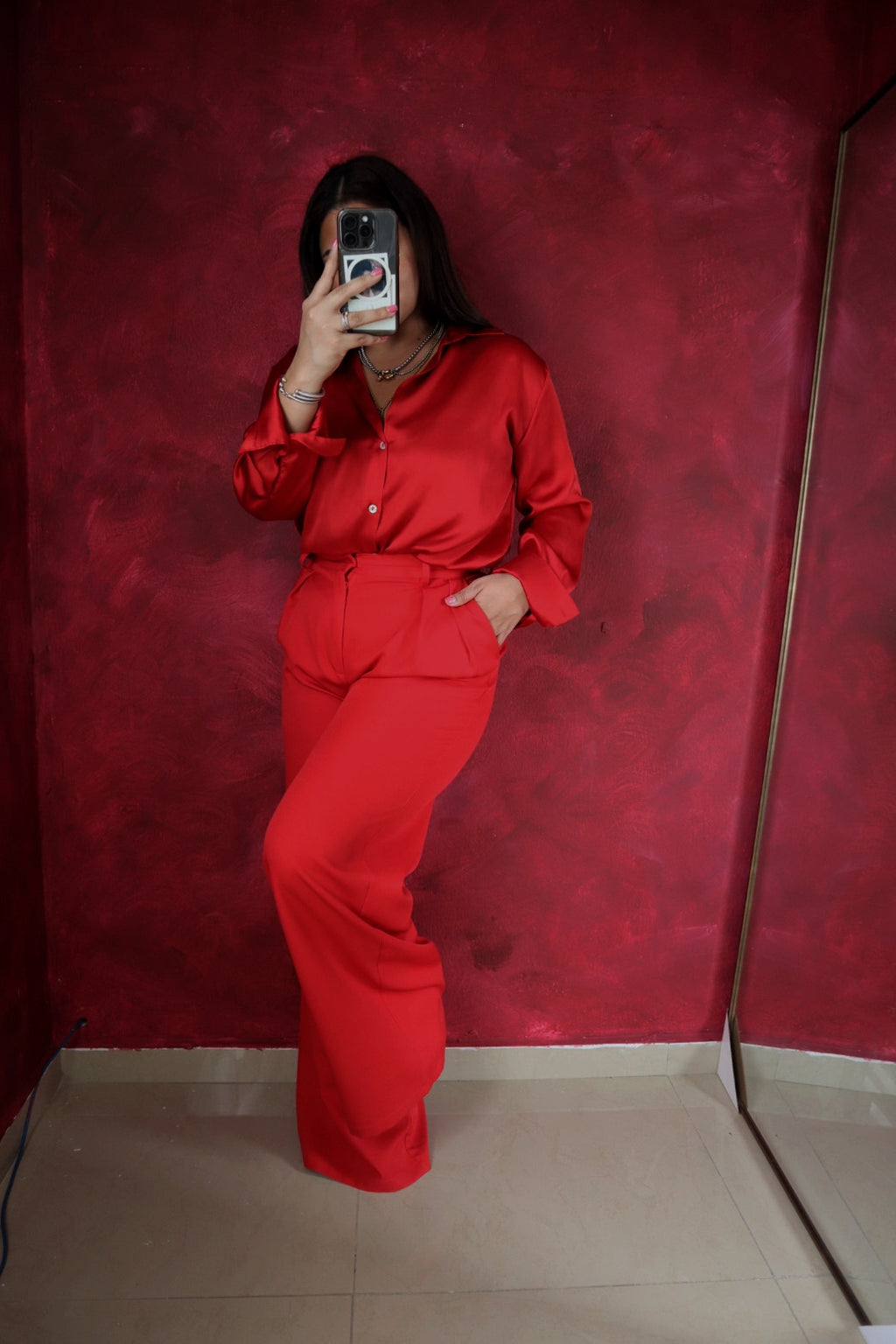 Power Red High Waist Pants