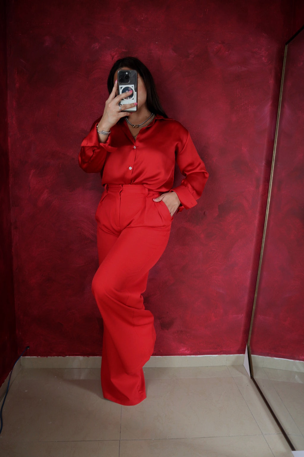 Power Red High Waist Pants