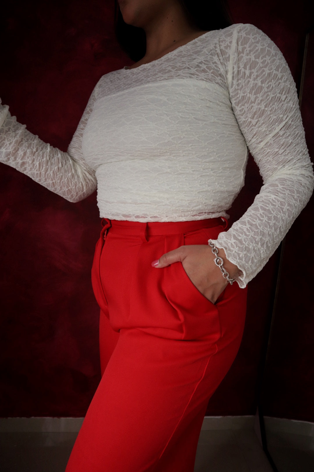 Power Red High Waist Pants