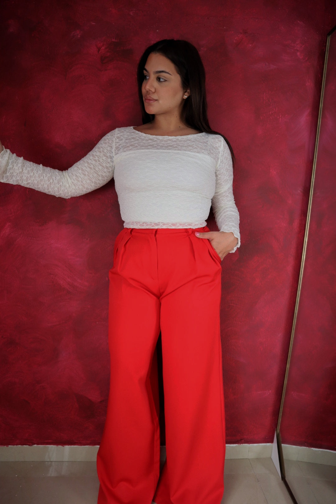 Power Red High Waist Pants